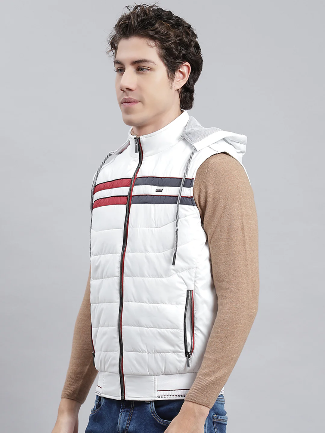 Men White Plain Jacket - Image 2
