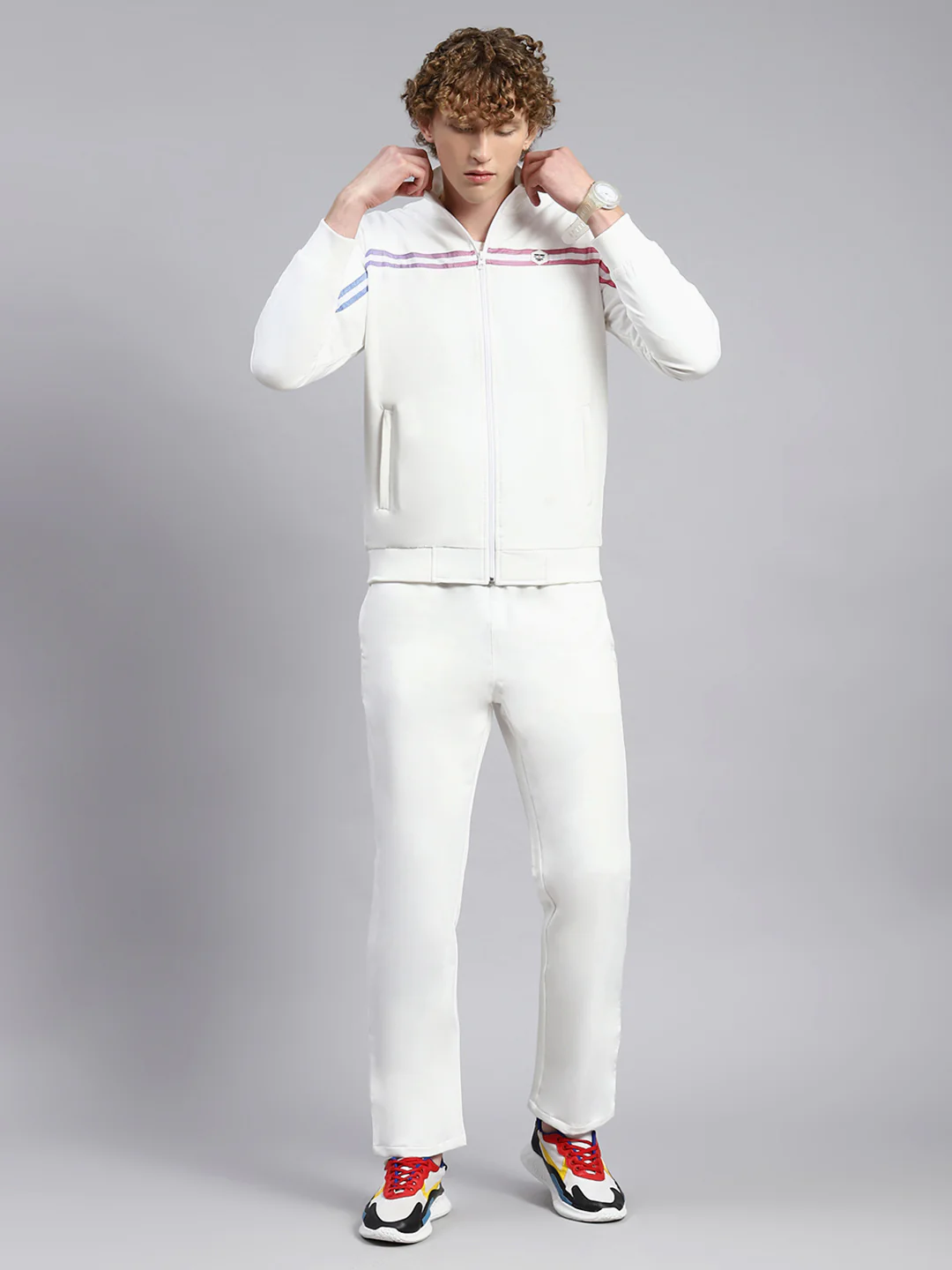 Men White Plain Tracksuit - Image 2