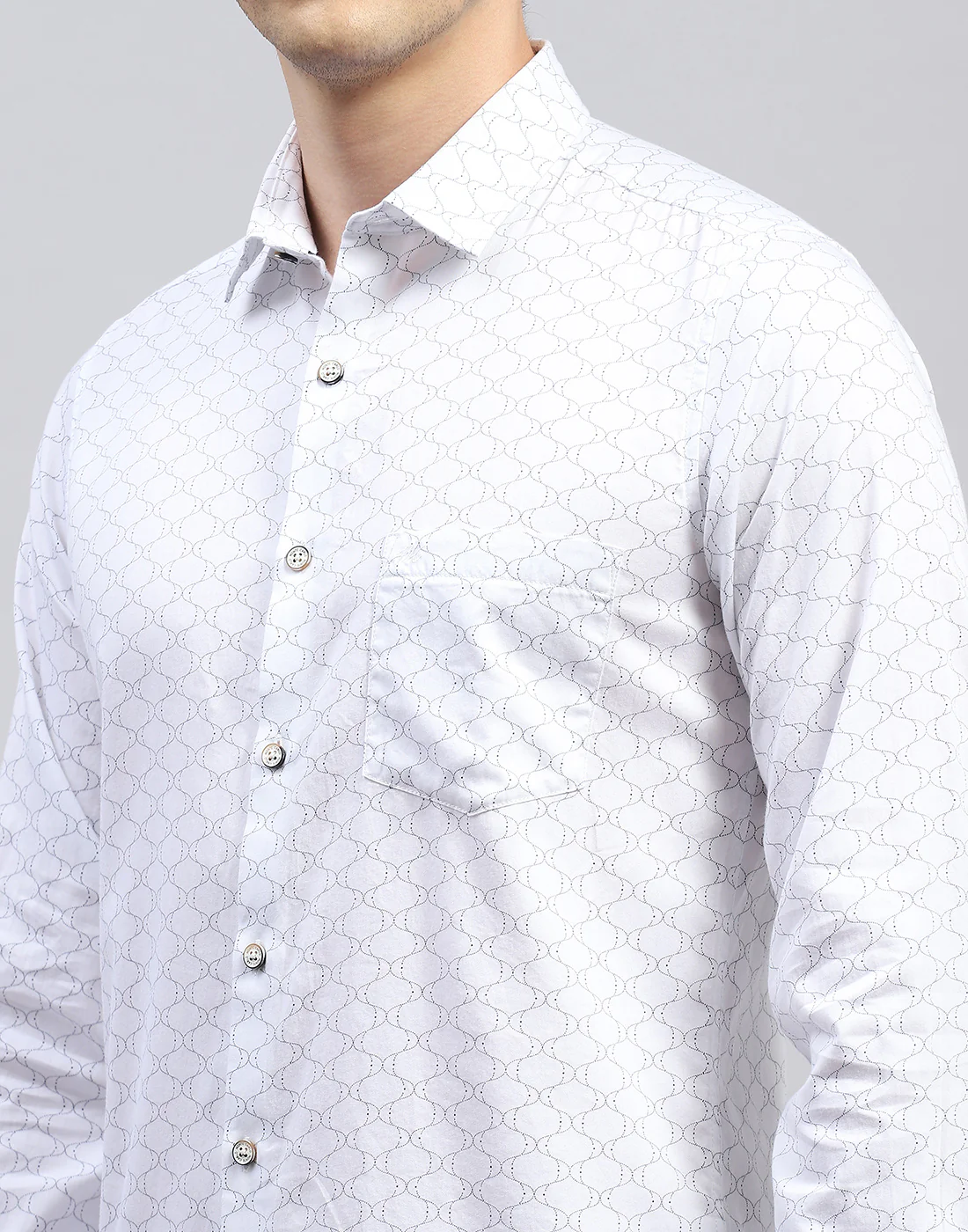 Men White Printed Collar Full Sleeve Shirt - Image 6