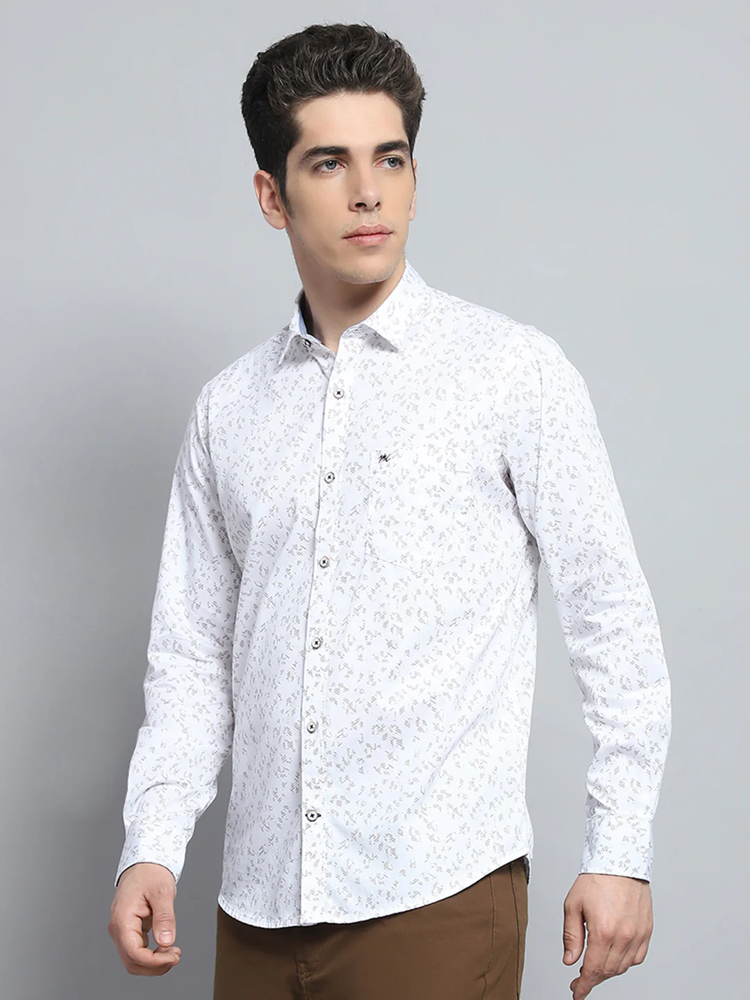 Men White Printed Collar Full Sleeve Shirt - Image 3