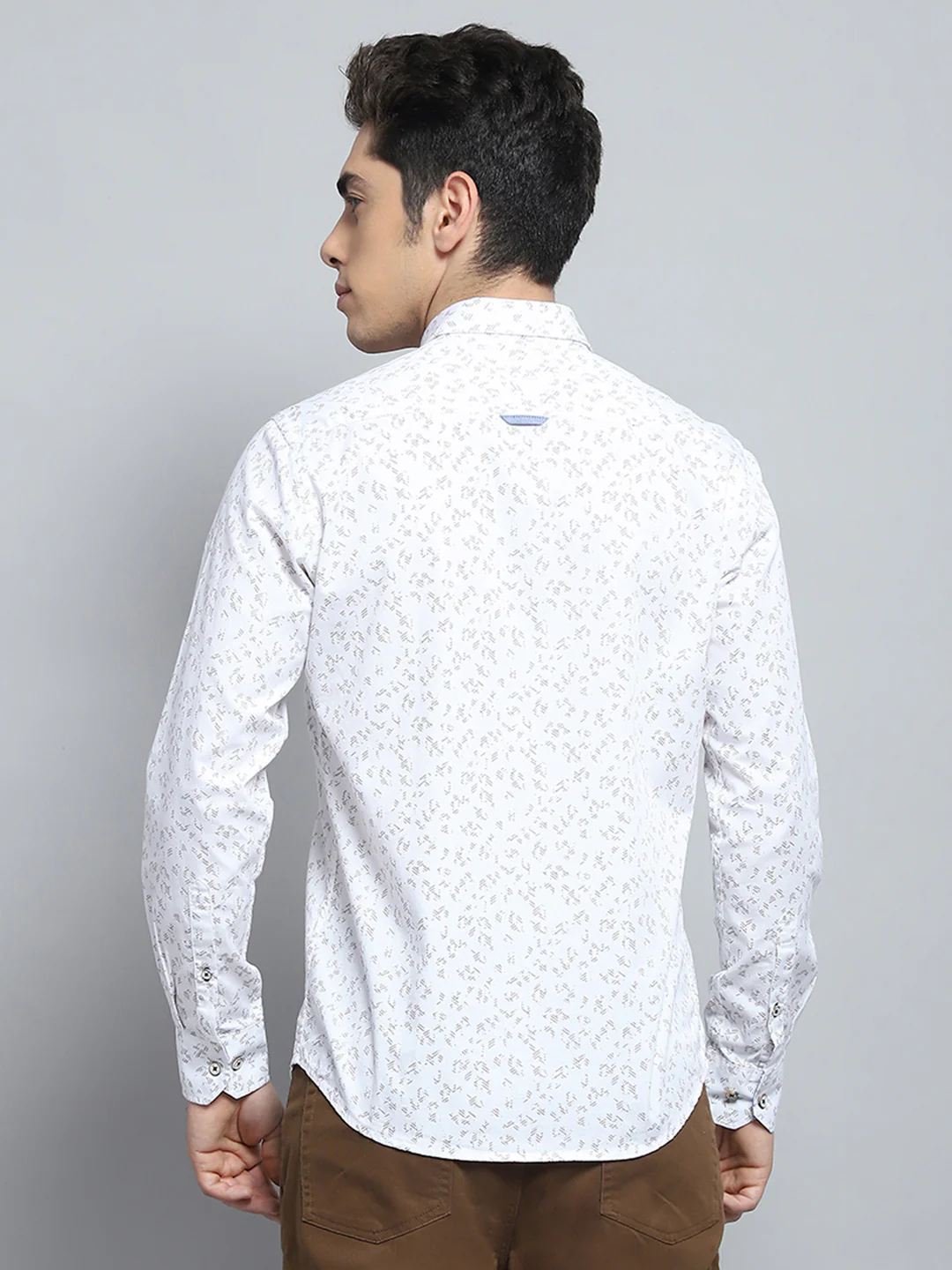 Men White Printed Collar Full Sleeve Shirt - Image 5