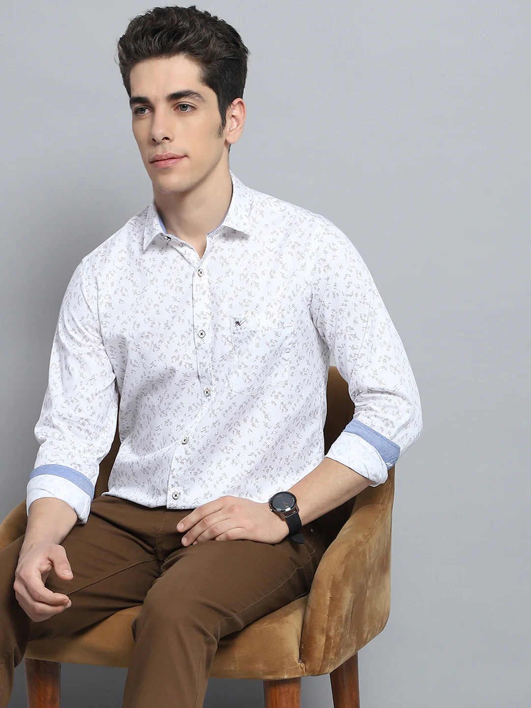 Men White Printed Collar Full Sleeve Shirt - Image 6