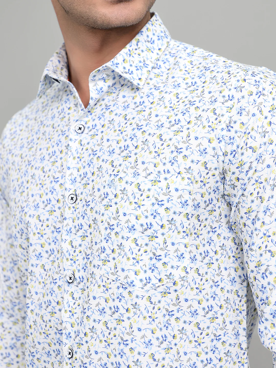 Men White Printed Collar Full Sleeve Shirt - Image 5