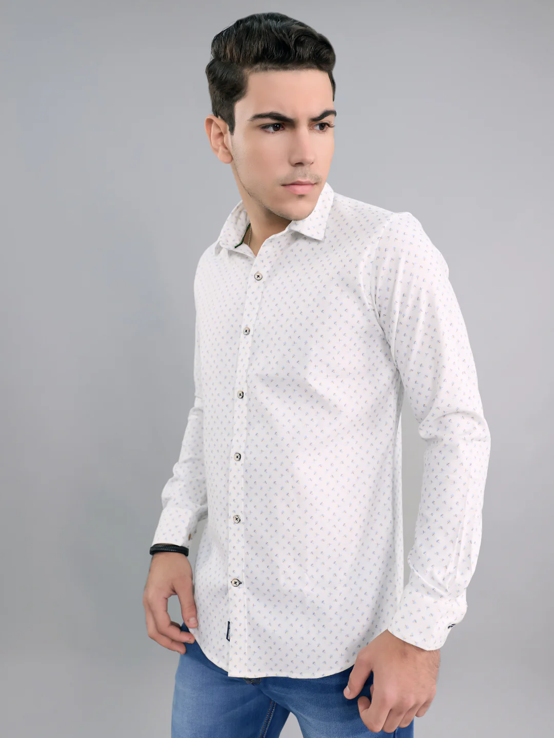 Men White Printed Collar Full Sleeve Shirt - Image 3