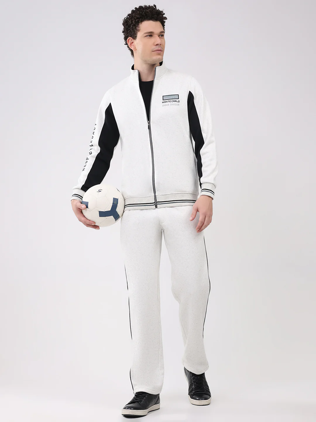 Men White Printed Collar Full Sleeve Winter Tracksuit - Image 2