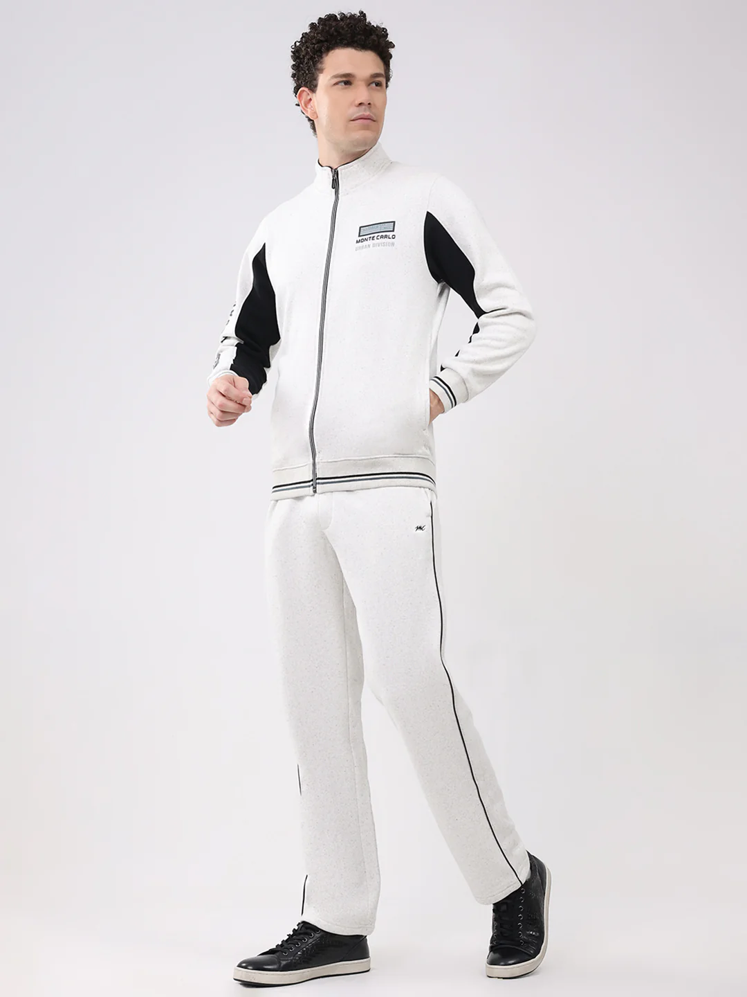 Men White Printed Collar Full Sleeve Winter Tracksuit - Image 3