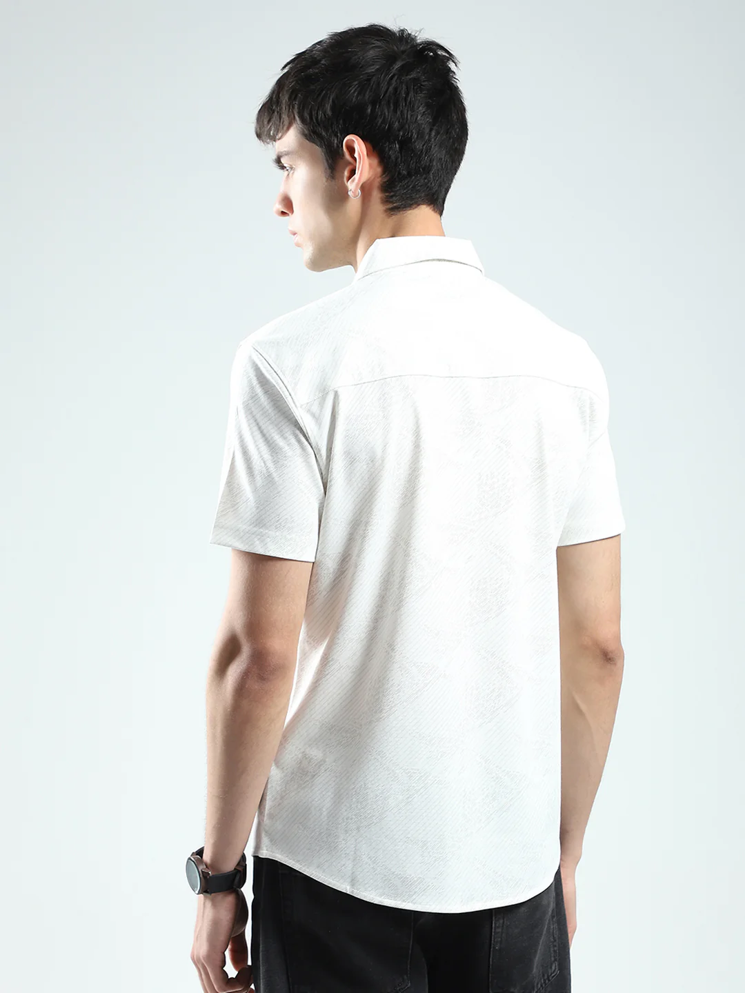 Men White Printed Collar Half Sleeve Shirt - Image 5