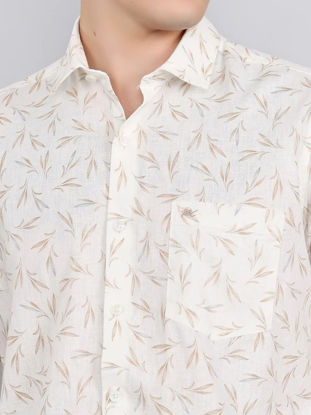 Men White Printed Collar Half Sleeve Shirt - Image 5