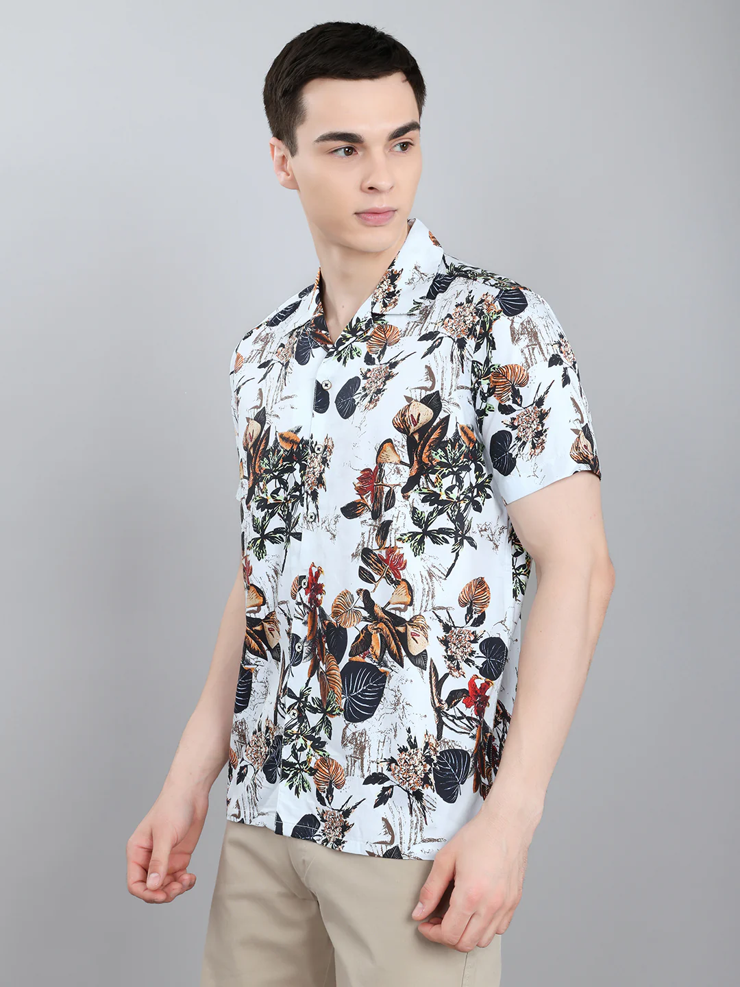 Men White Printed Collar Half Sleeve Shirt - Image 2