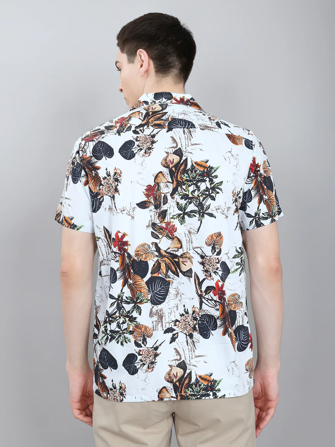 Men White Printed Collar Half Sleeve Shirt - Image 4
