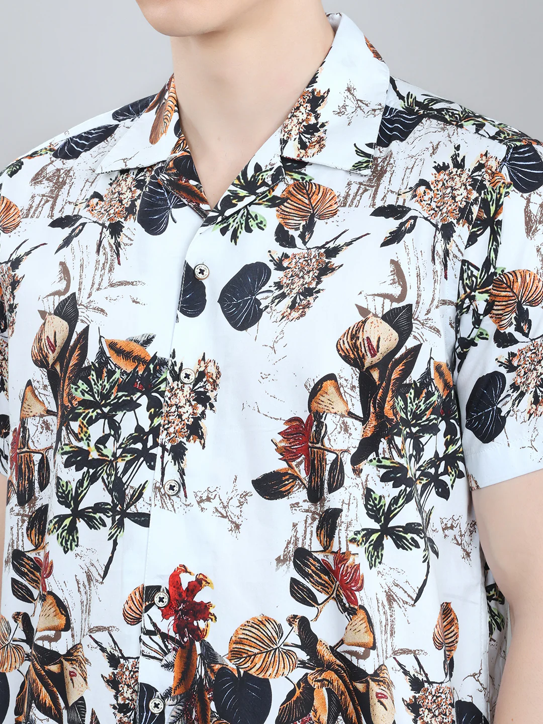 Men White Printed Collar Half Sleeve Shirt - Image 5