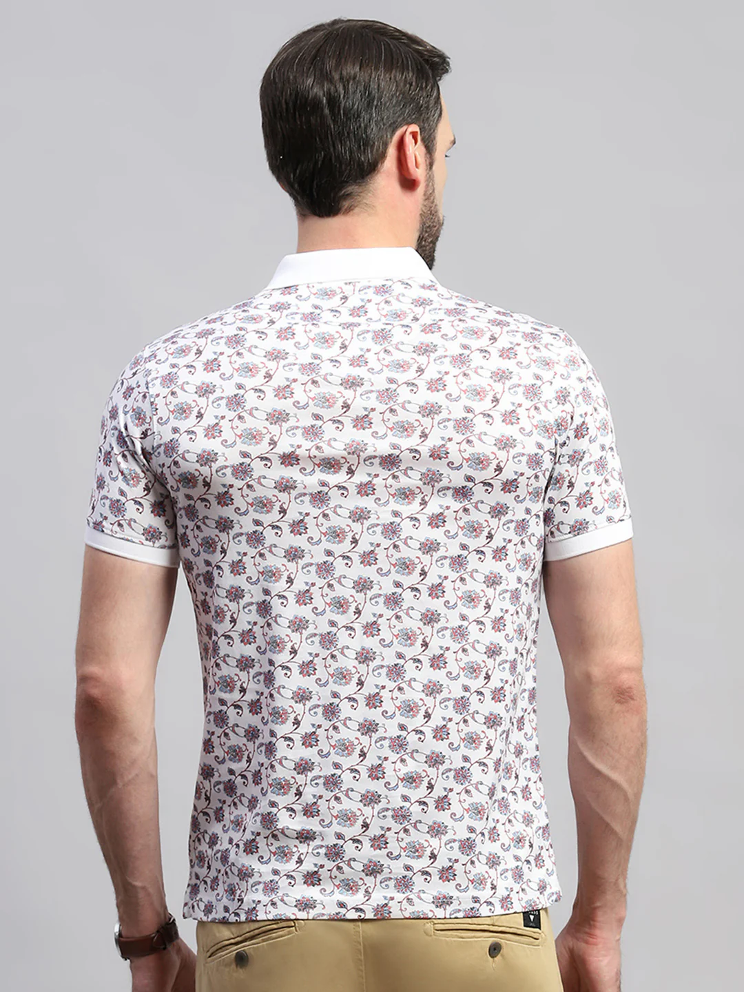 Men White Printed Collar Half Sleeve T-Shirt - Image 5