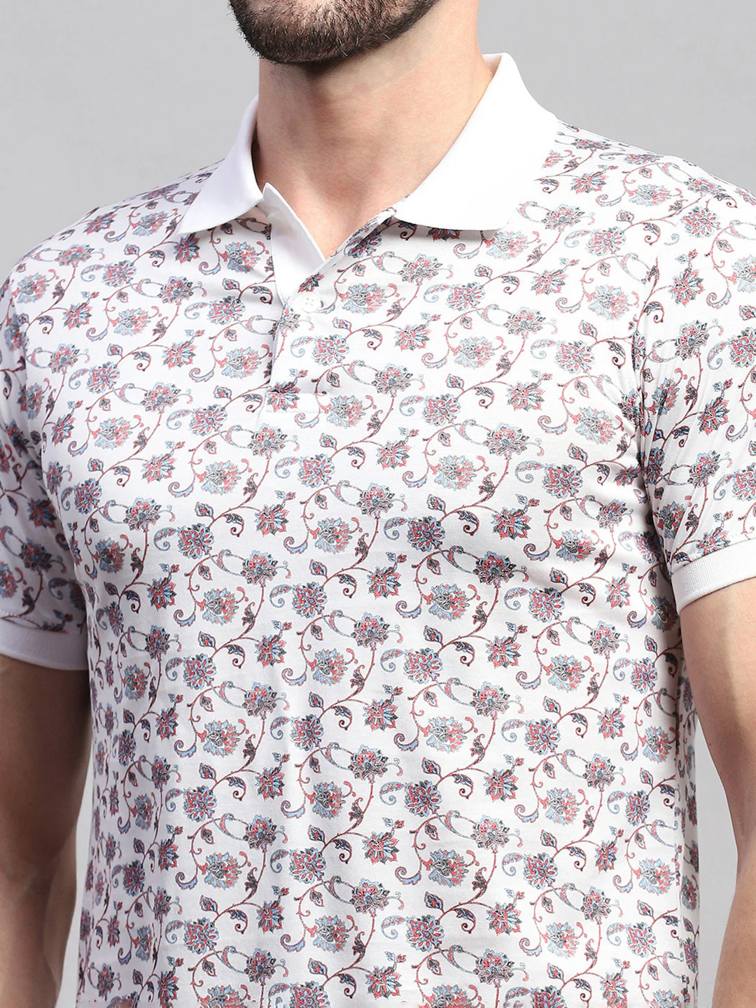 Men White Printed Collar Half Sleeve T-Shirt - Image 7