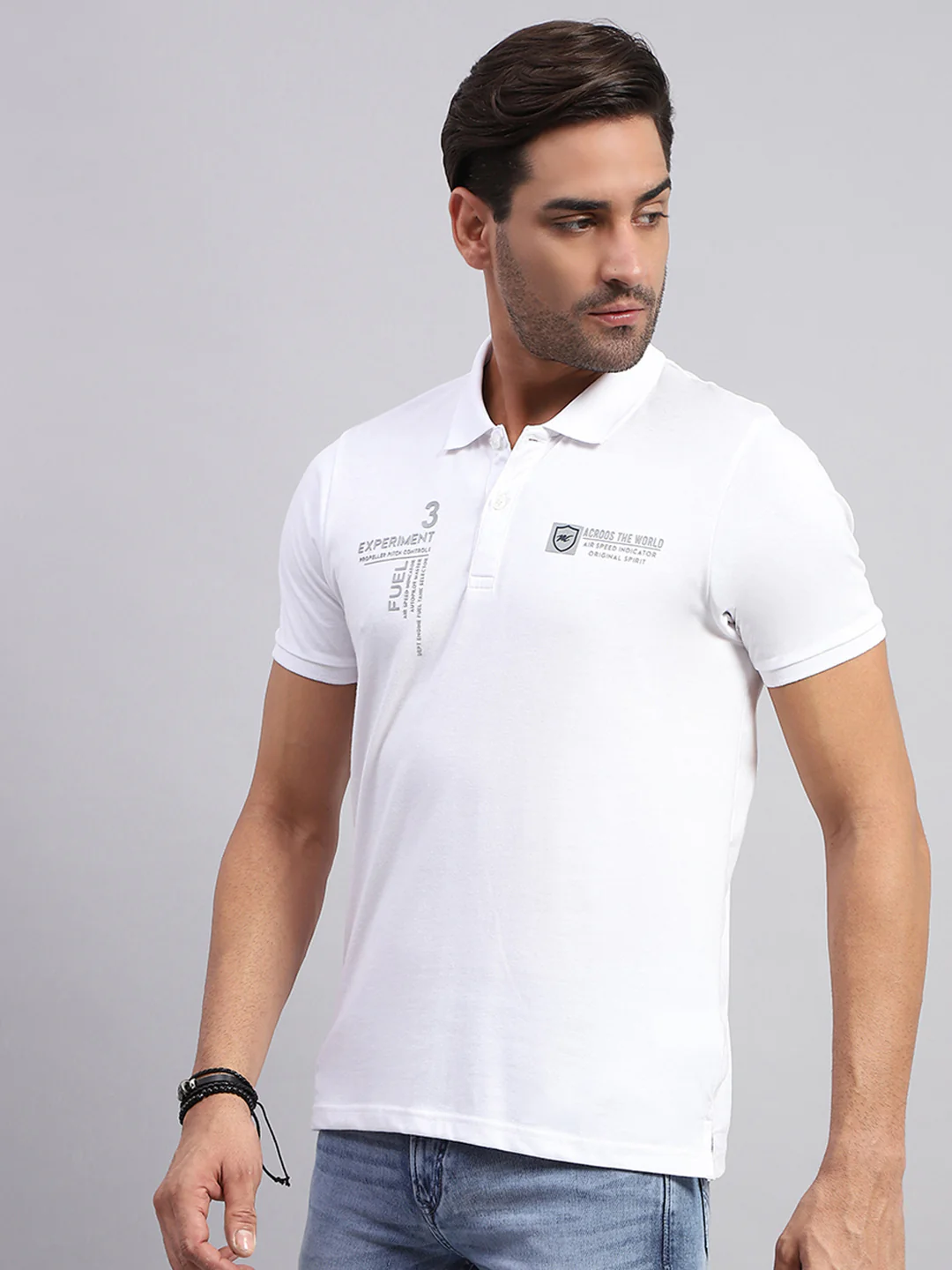 Men White Printed Collar Half Sleeve T-Shirt - Image 3