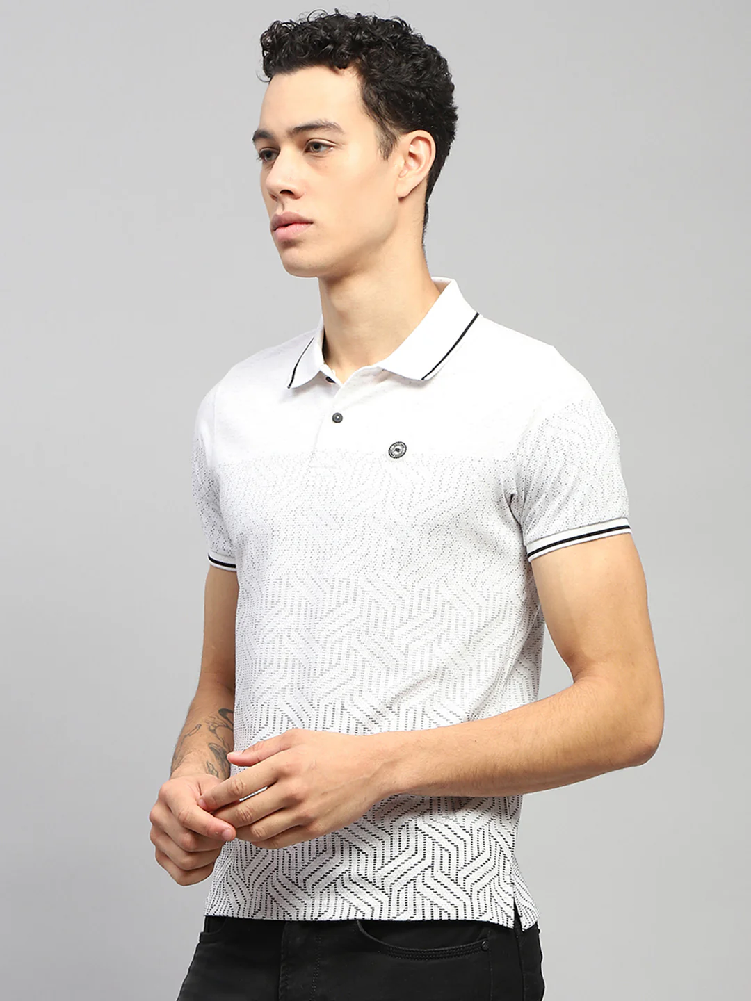 Men White Printed Collar Half Sleeve T-Shirt - Image 3