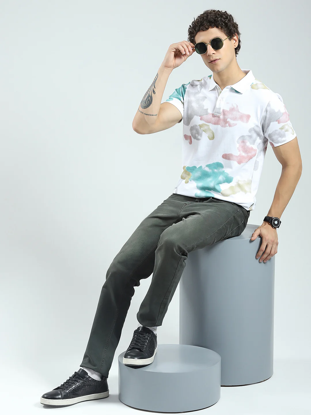 Rock.it Men White Printed Collar Half Sleeve T-Shirt - Image 2