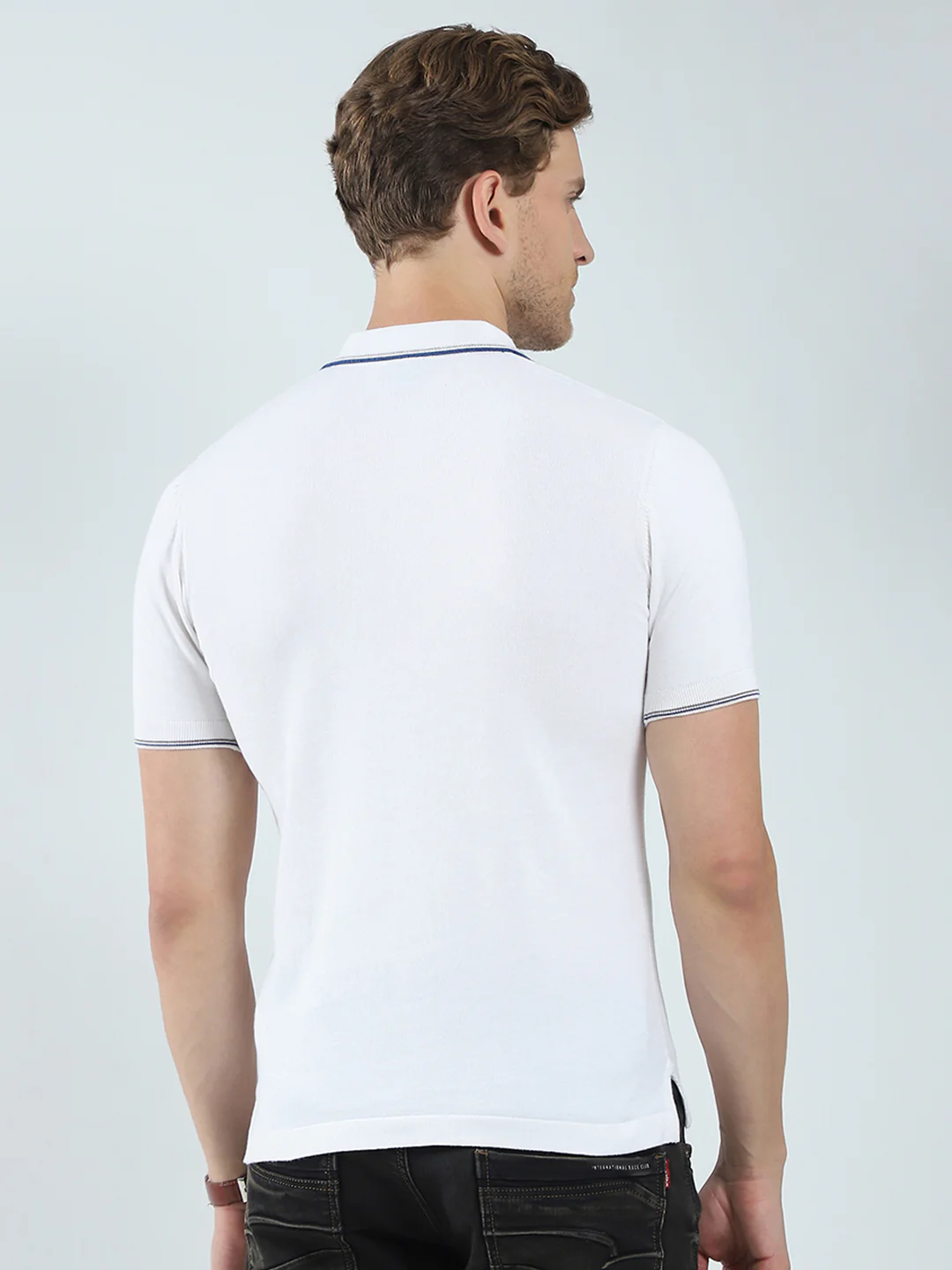 Men White Printed Collar Half Sleeve T-Shirt - Image 5