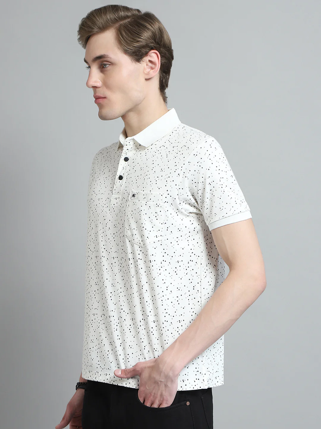 Men White Printed Collar Half Sleeve T-Shirt - Image 3