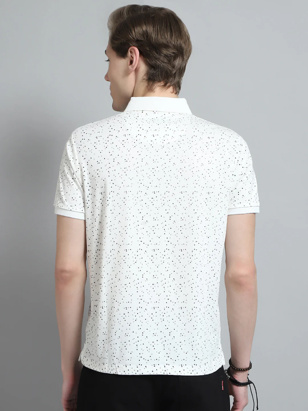 Men White Printed Collar Half Sleeve T-Shirt - Image 5