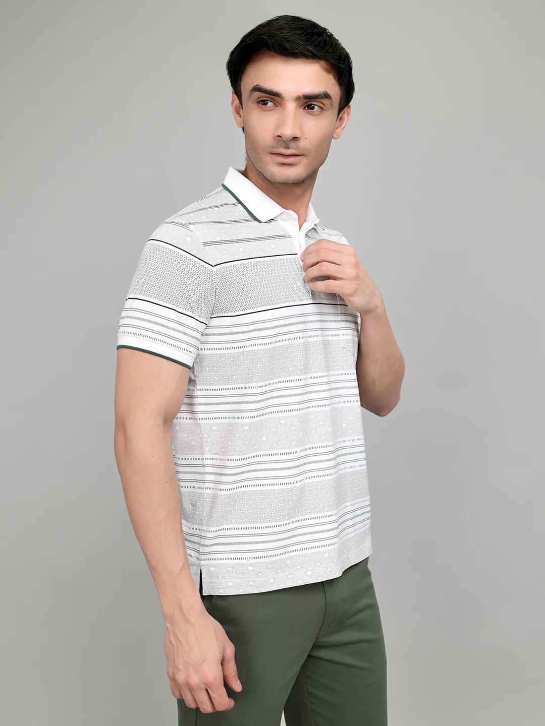 Men White Printed Collar Half Sleeve T-Shirt - Image 3