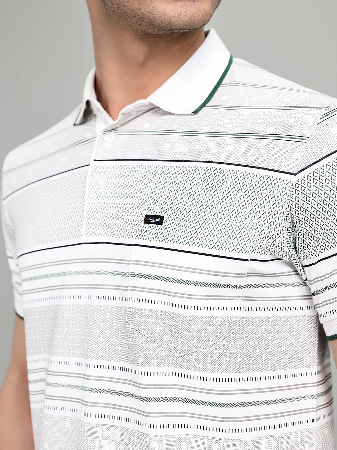 Men White Printed Collar Half Sleeve T-Shirt - Image 4