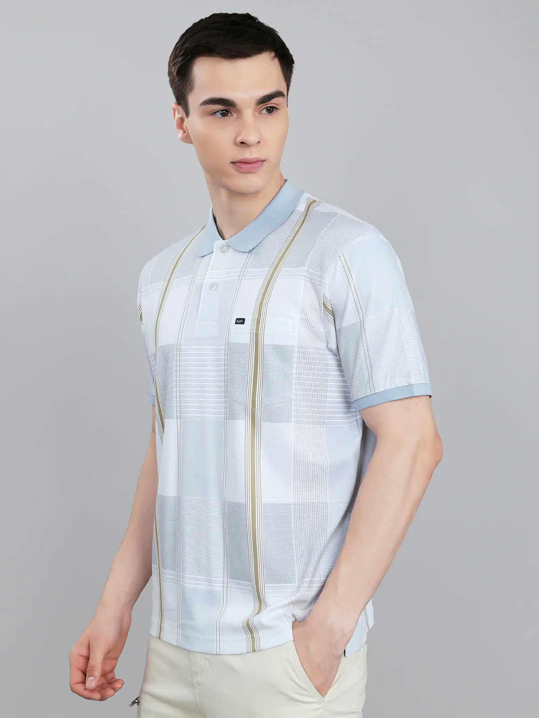 Men White Printed Collar Half Sleeve T-Shirt - Image 2