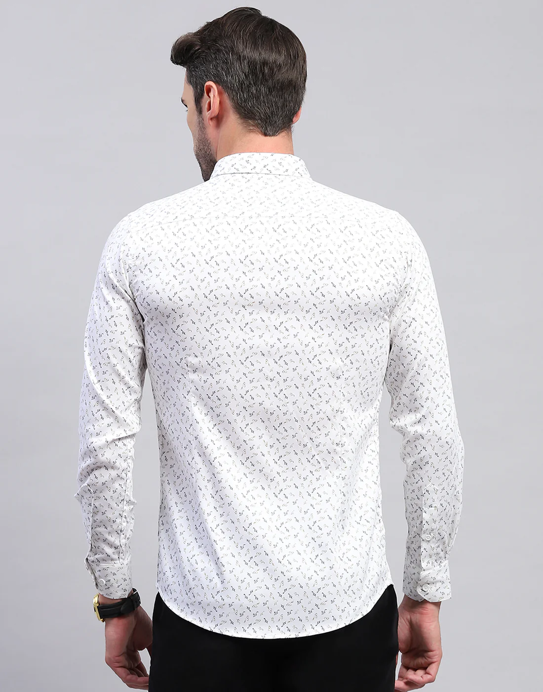 Men White Printed Collar Neck Full Sleeve Shirt - Image 5