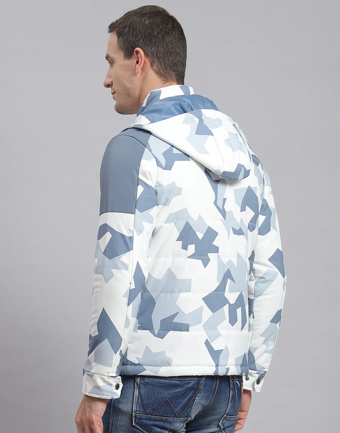 Men White Printed Hooded Full Sleeve Jacket - Image 5