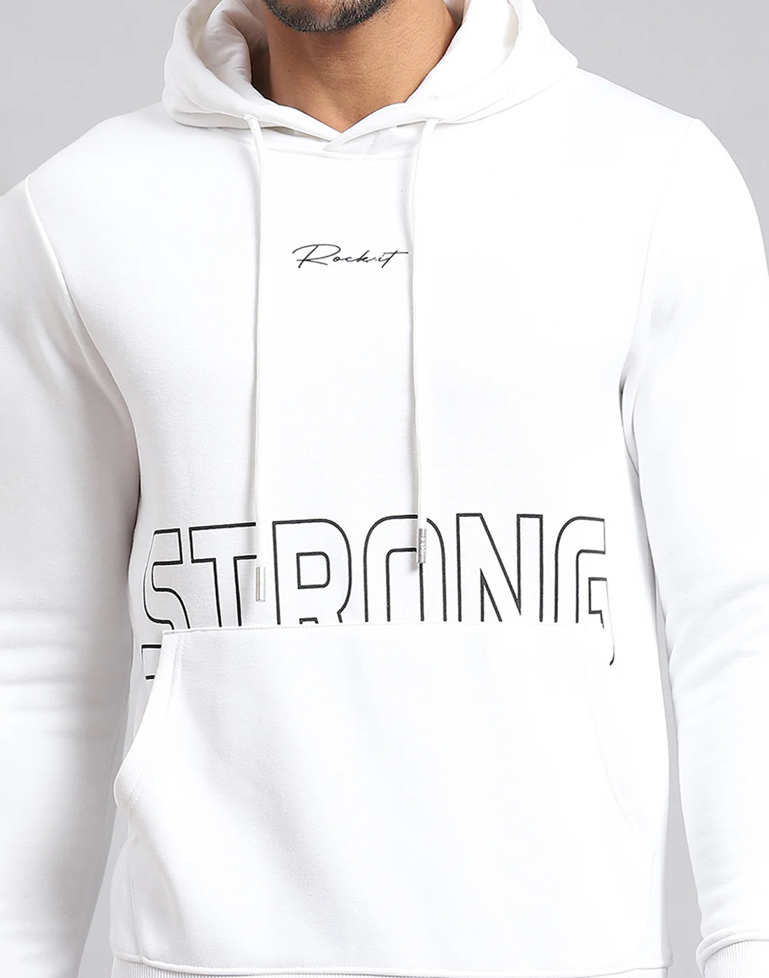 Rock.it Men White Printed Hooded Full Sleeve Sweatshirt - Image 7