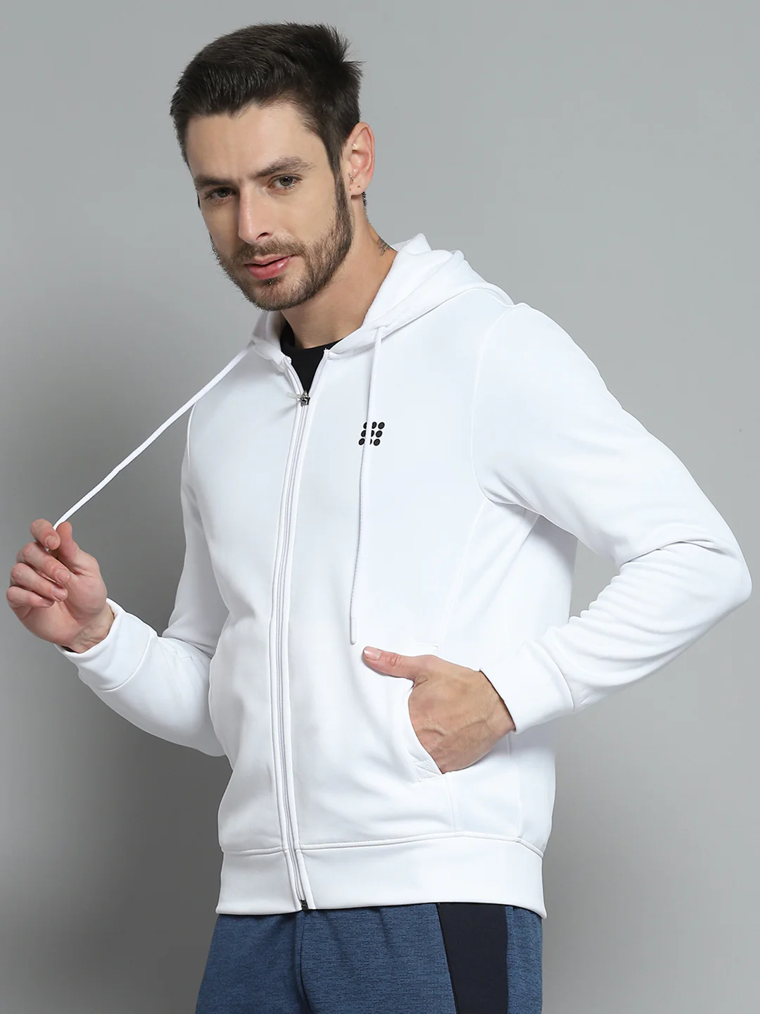 Rock.it Men White Printed Hooded Full Sleeve Sweatshirt - Image 3