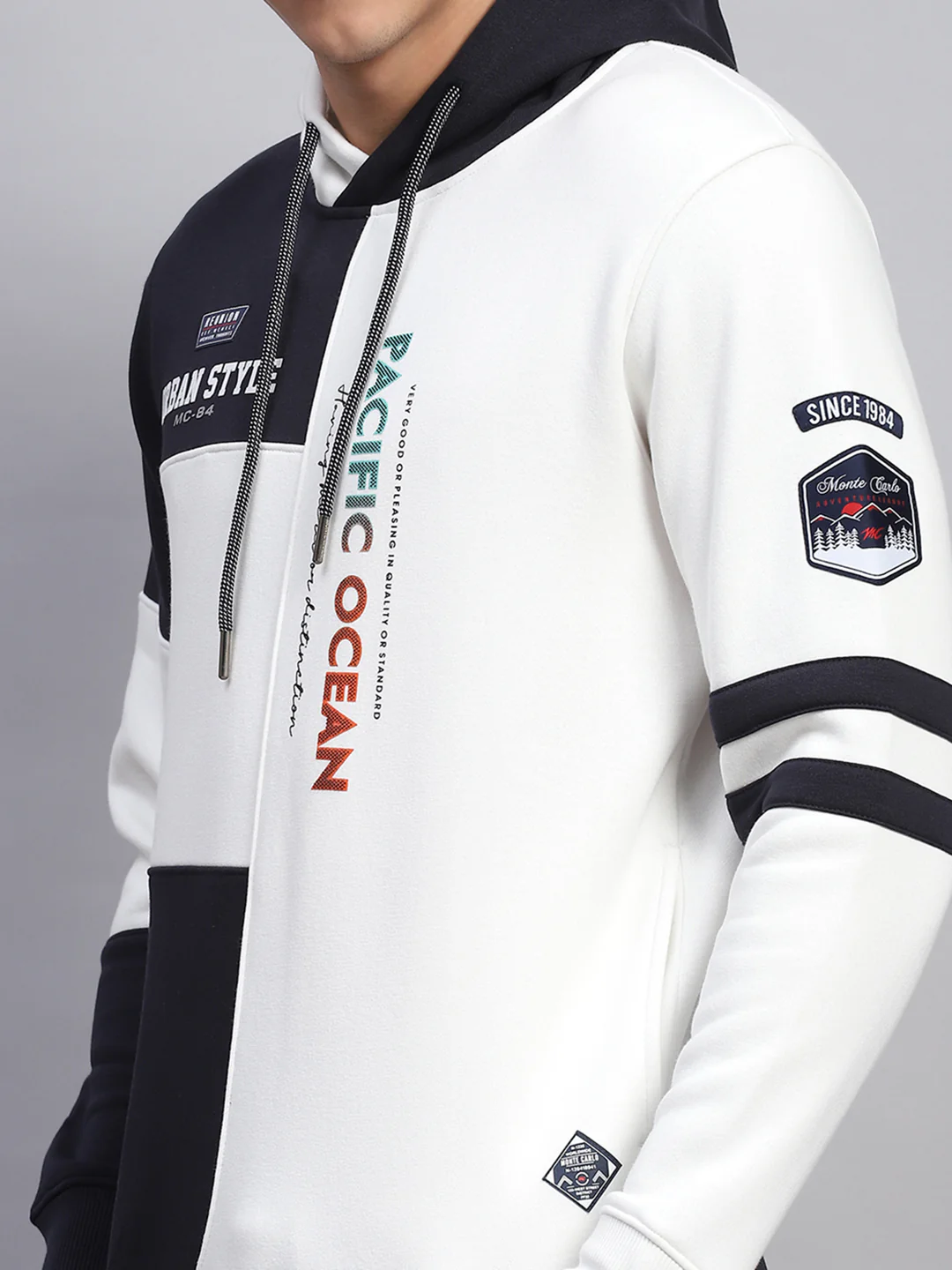 Men White Printed Hooded Full Sleeve Sweatshirt - Image 6