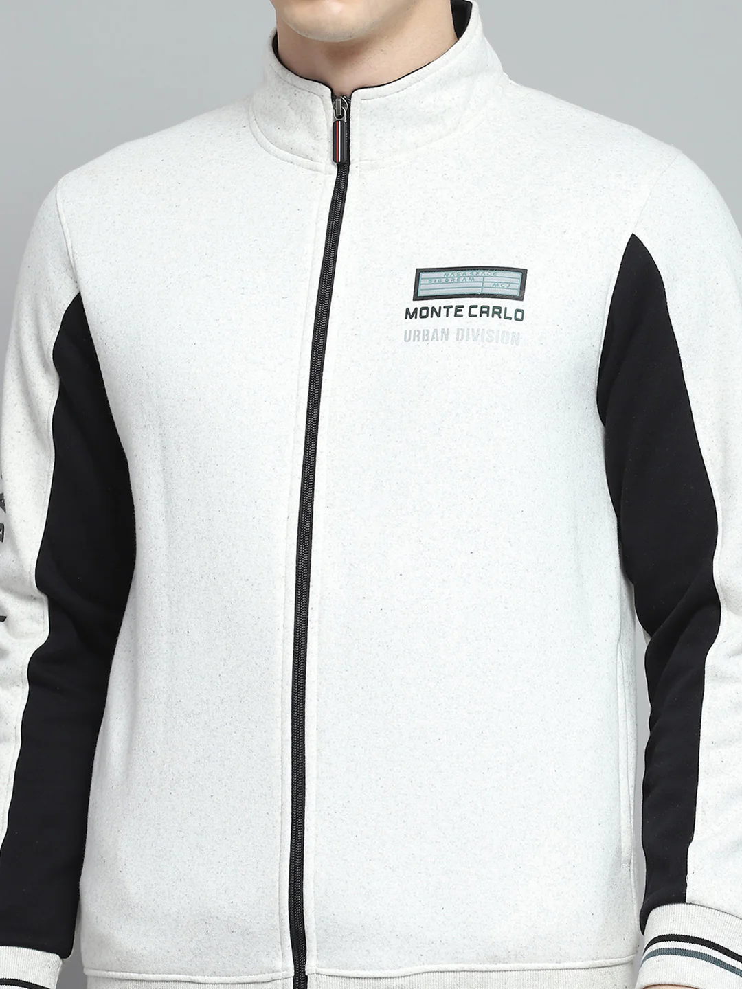 Men White Printed Mock Neck Full Sleeve Winter Tracksuit - Image 7