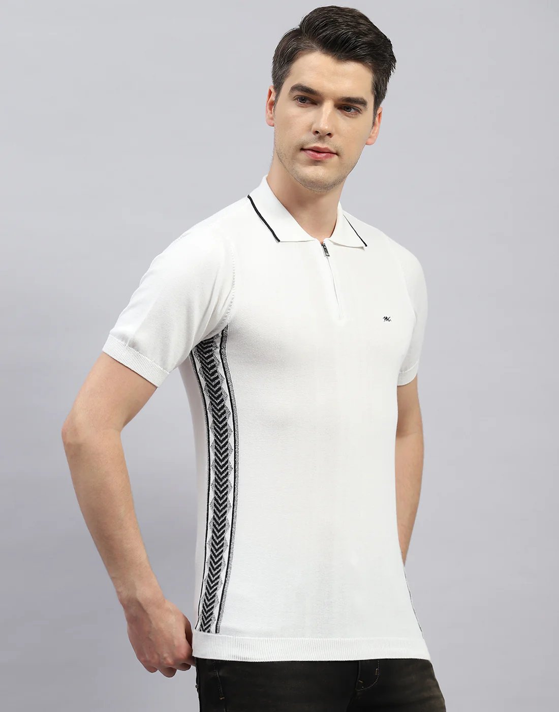 Men White Printed Polo Collar Half Sleeve T-Shirt - Image 4
