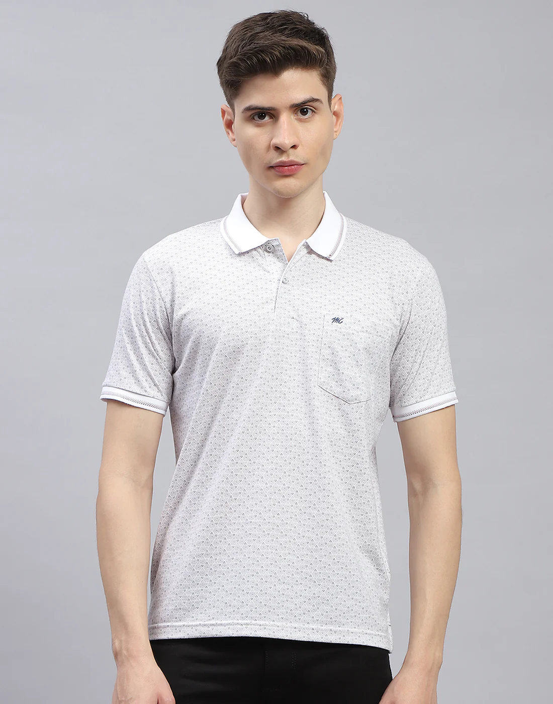 Men White Printed Polo Collar Half Sleeve T-Shirt - Image 3