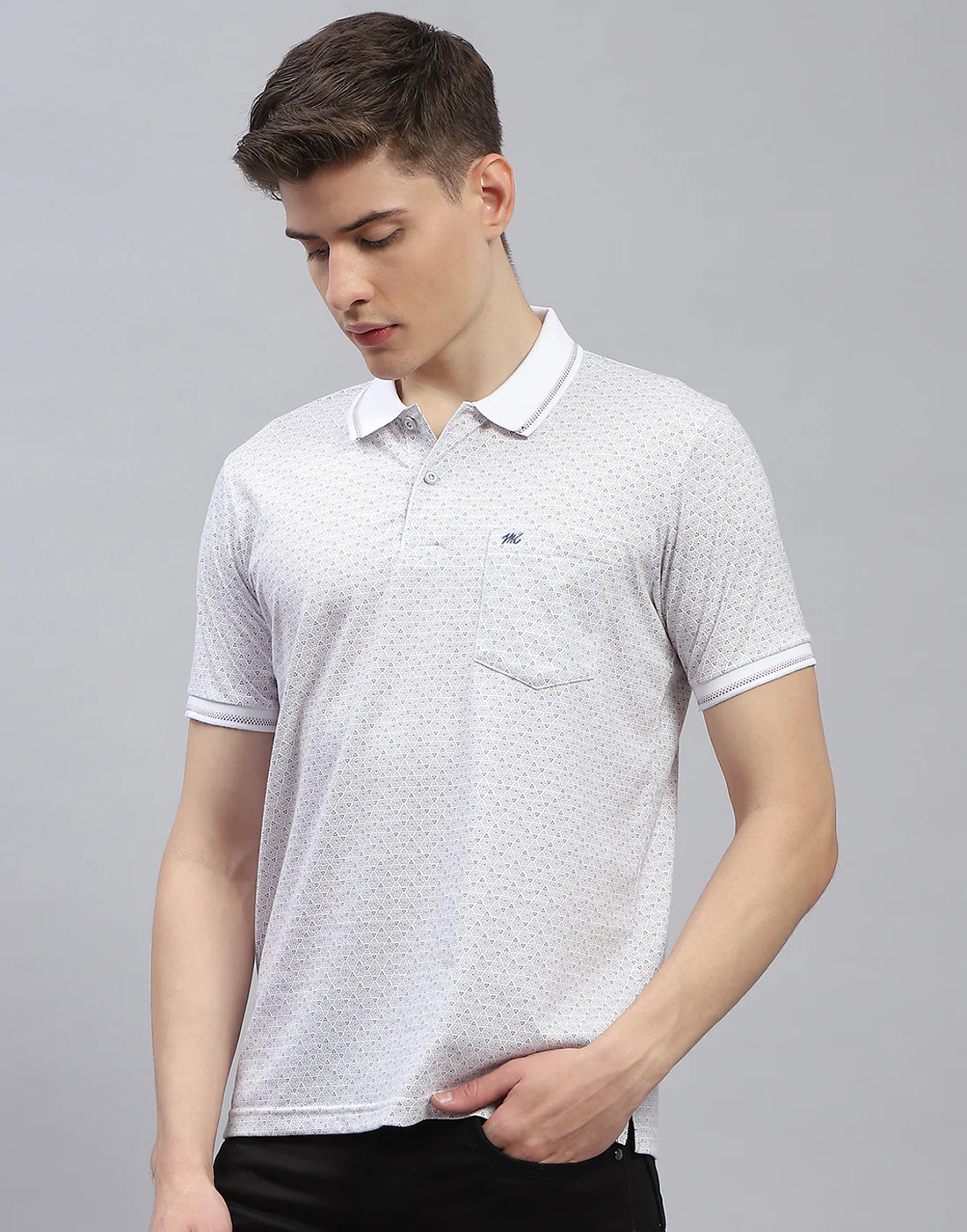 Men White Printed Polo Collar Half Sleeve T-Shirt - Image 4