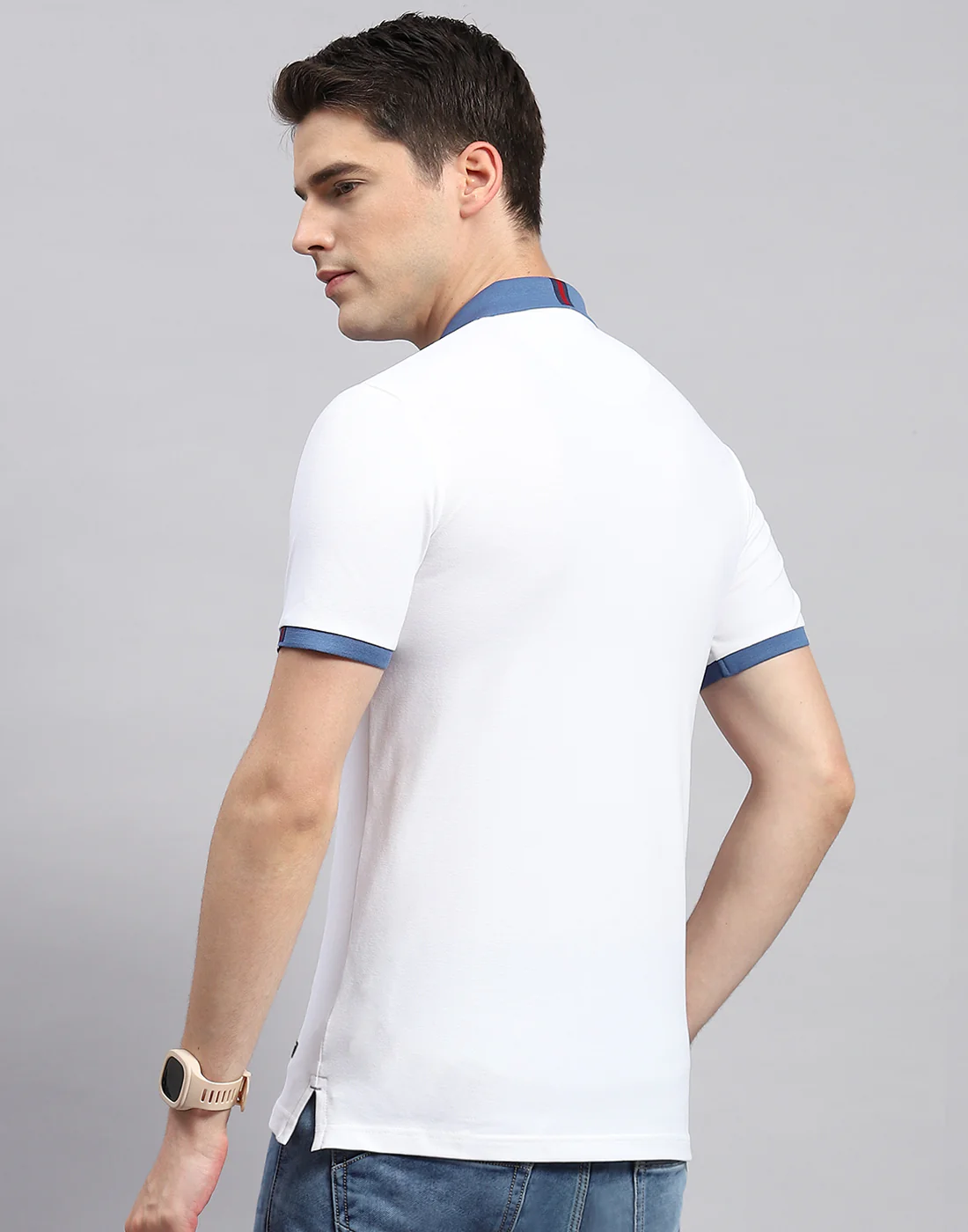 Men White Printed Polo Collar Half Sleeve T-Shirt - Image 5