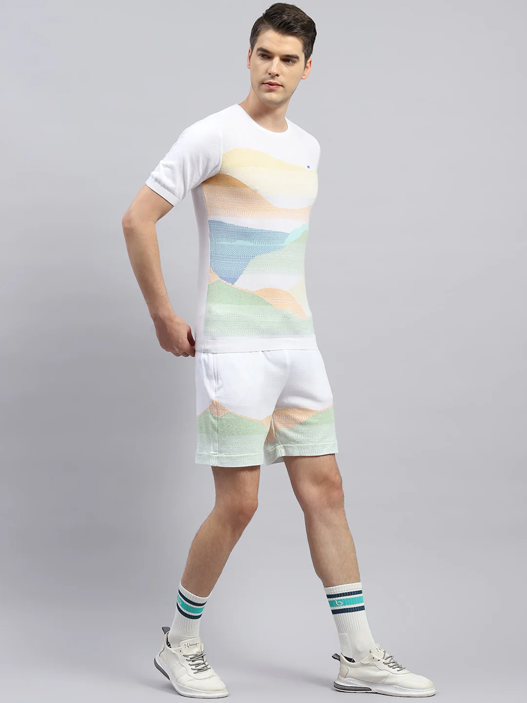 Men White Printed Regular Fit Bermuda Set - Image 4