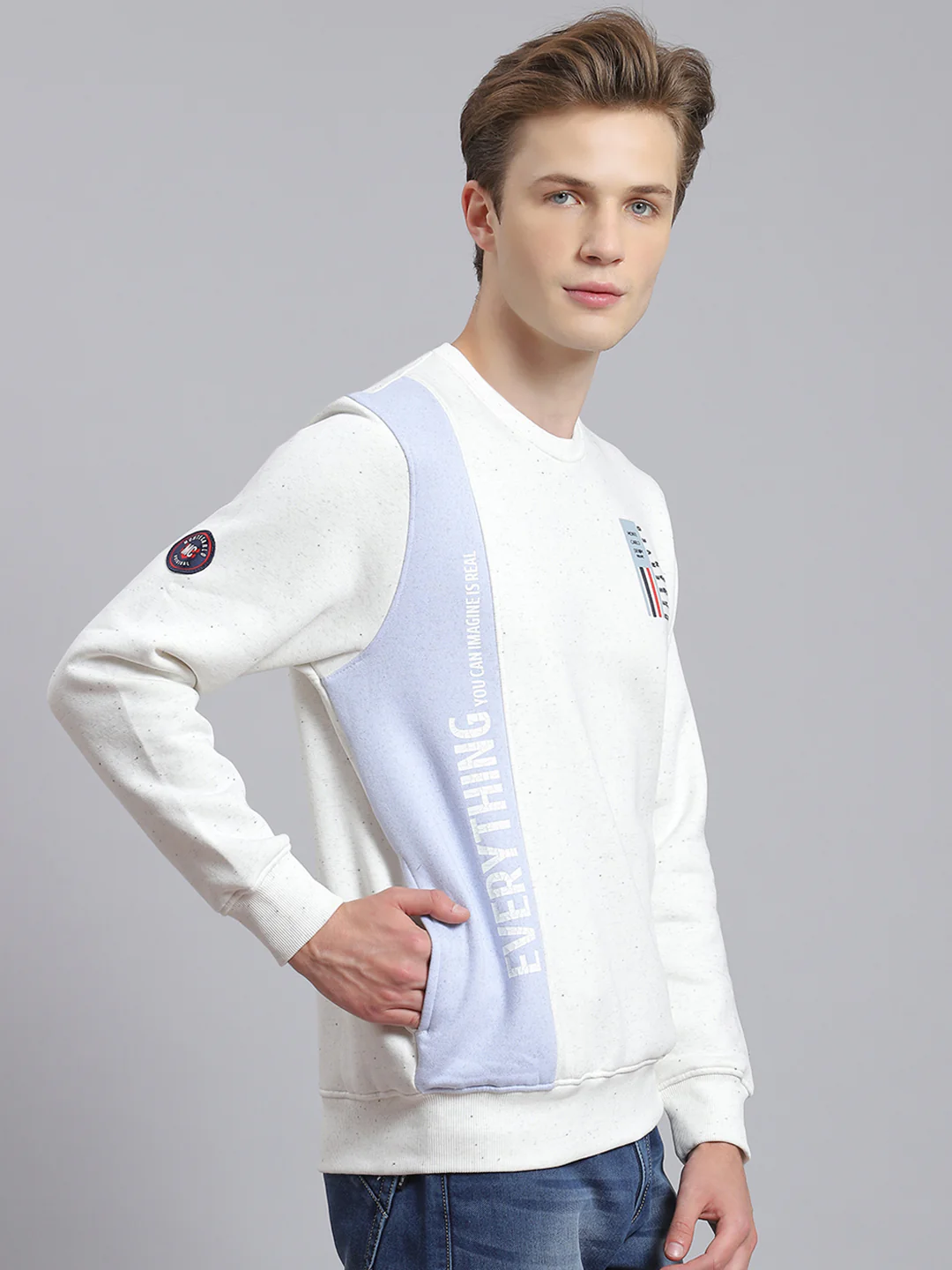 Men White Printed Round Neck Full Sleeve Sweatshirt - Image 4