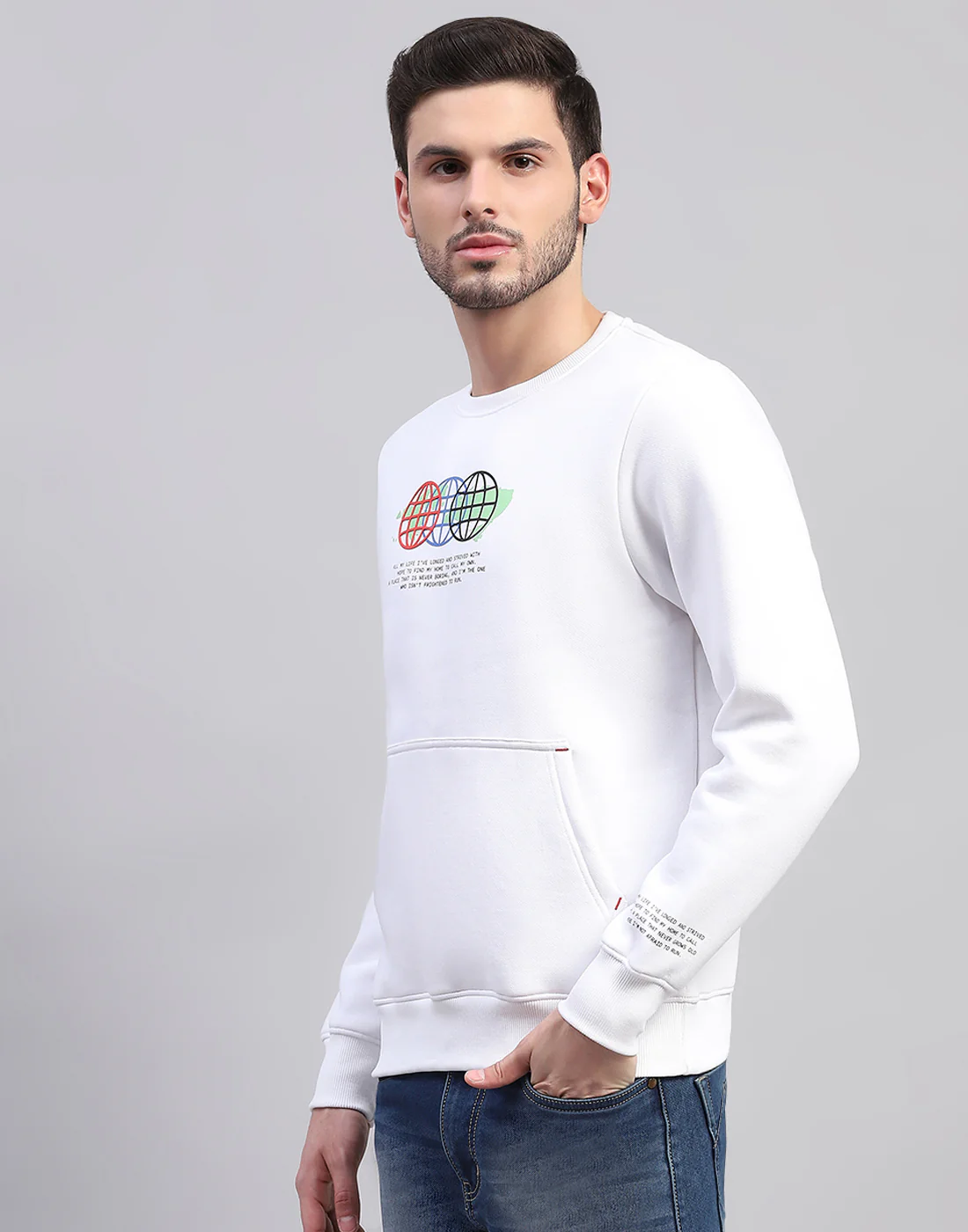 Rock.it Men White Printed Round Neck Full Sleeve Sweatshirt - Image 3