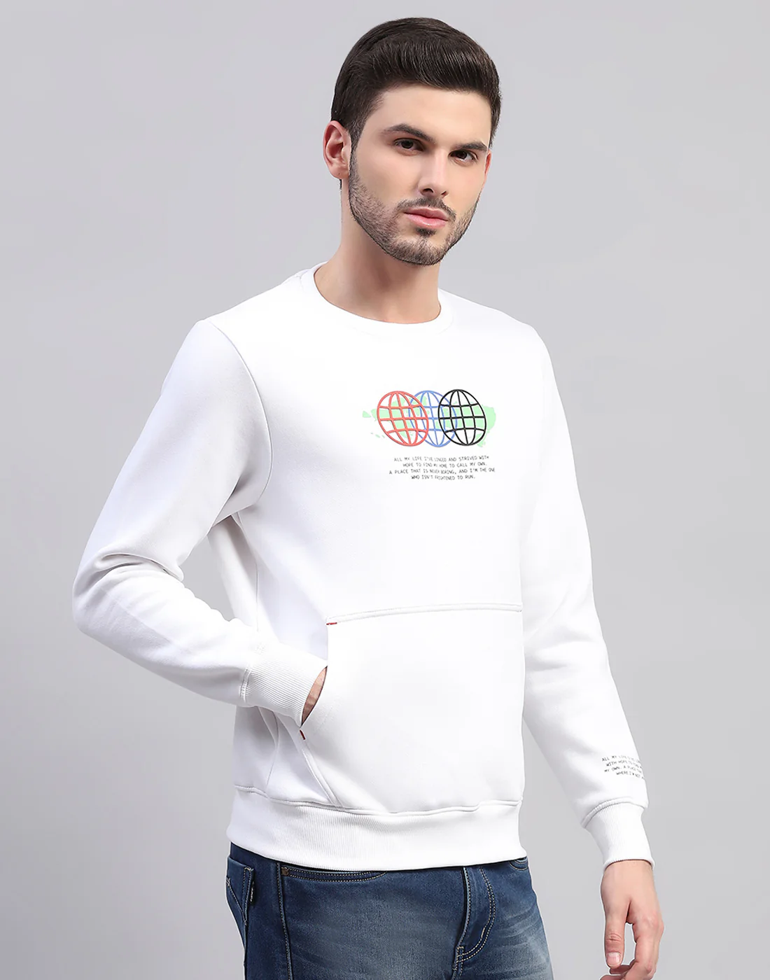 Rock.it Men White Printed Round Neck Full Sleeve Sweatshirt - Image 4