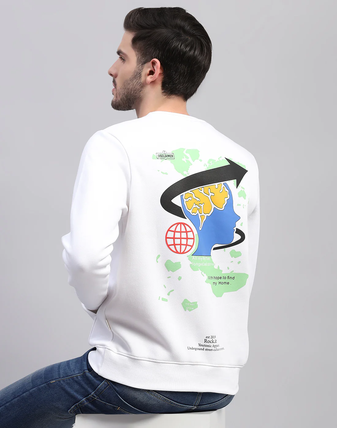 Rock.it Men White Printed Round Neck Full Sleeve Sweatshirt - Image 7