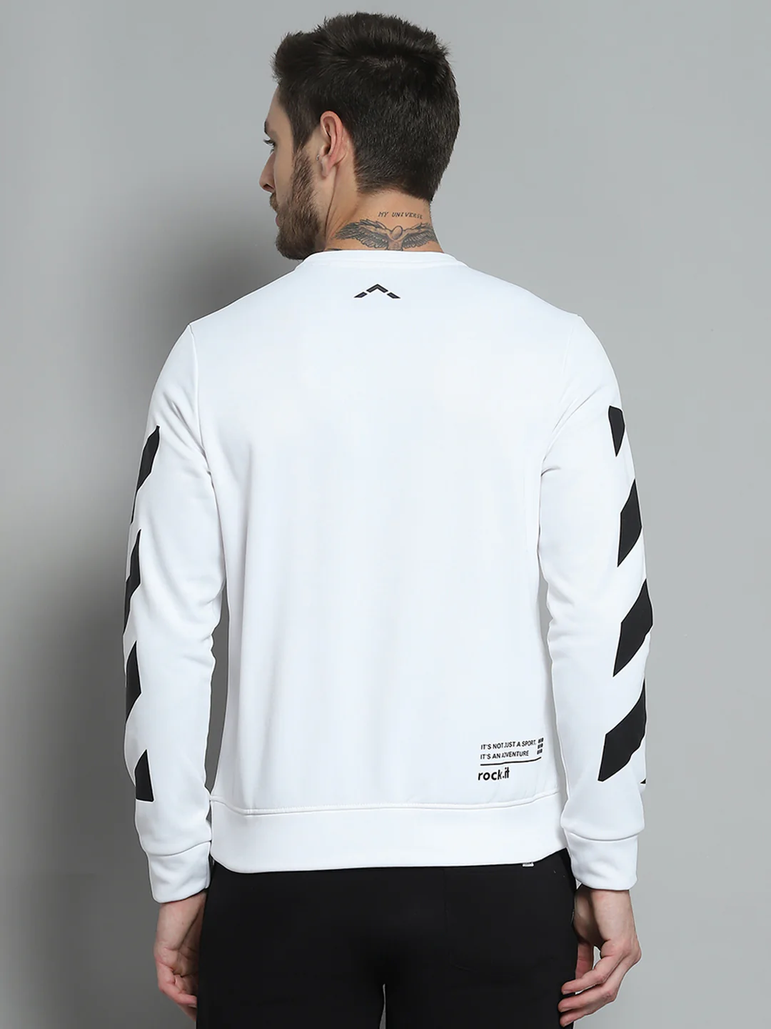 Rock.it Men White Printed Round Neck Full Sleeve Sweatshirt - Image 5