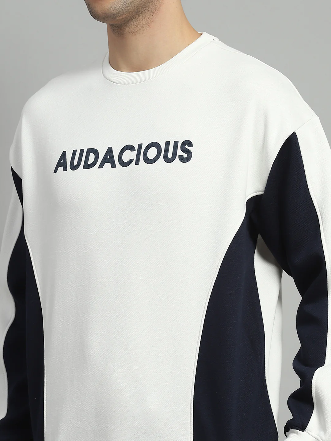 Men White Printed Round Neck Full Sleeve Sweatshirt - Image 7