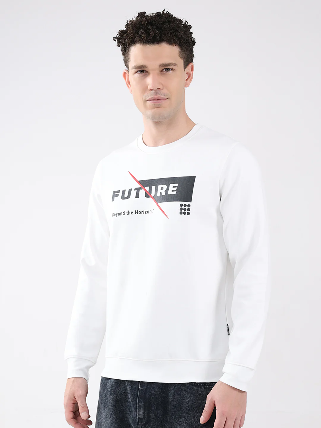 Rock.it Men White Printed Round Neck Full Sleeve Sweatshirt - Image 3