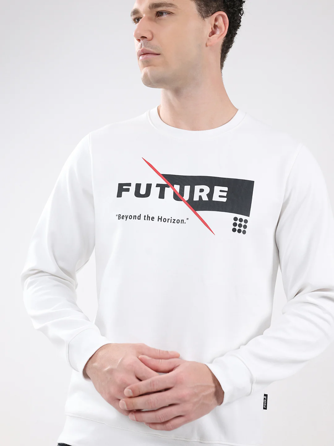 Rock.it Men White Printed Round Neck Full Sleeve Sweatshirt - Image 7