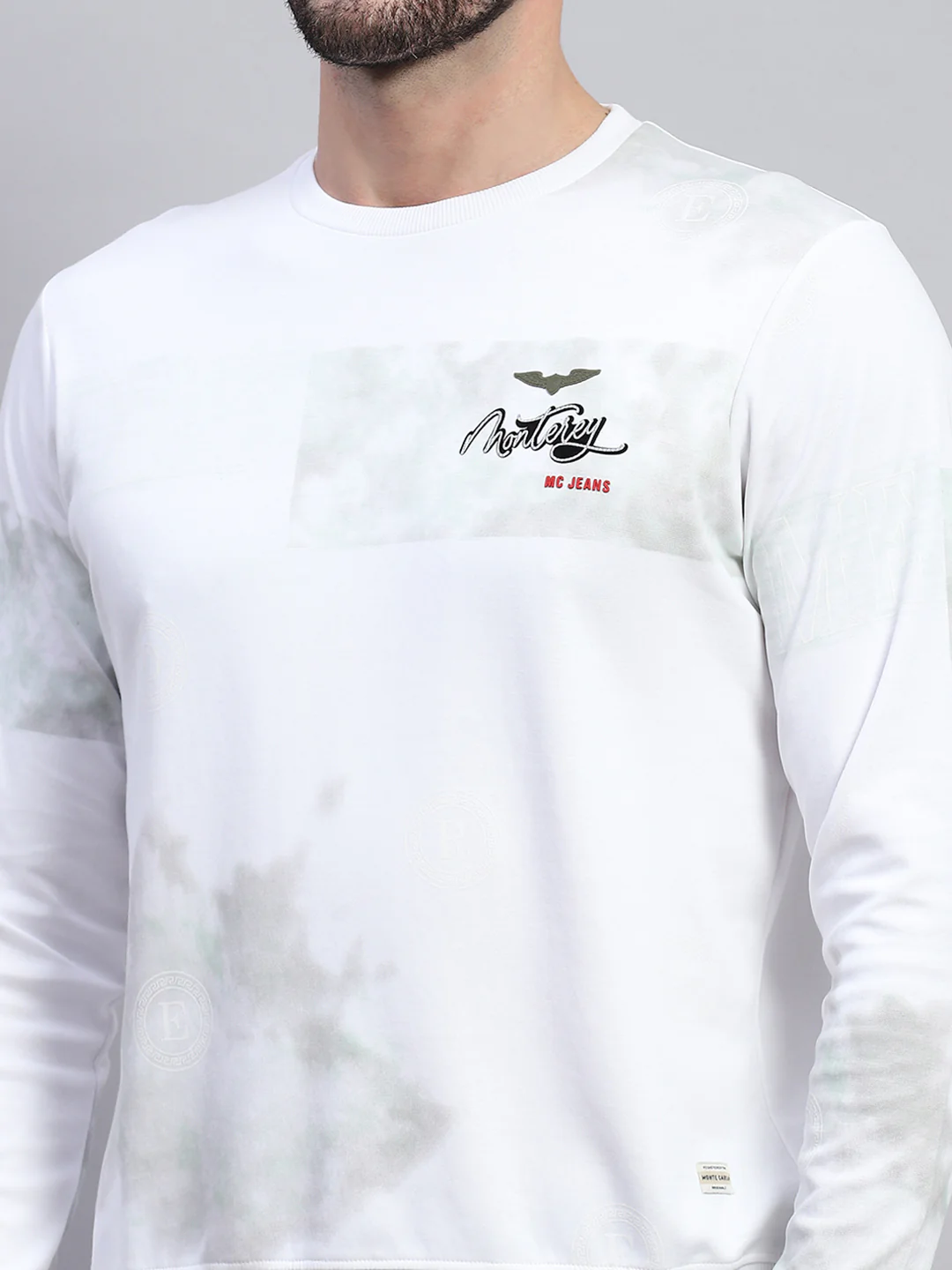 Men White Printed Round Neck Full Sleeve T-Shirt - Image 7
