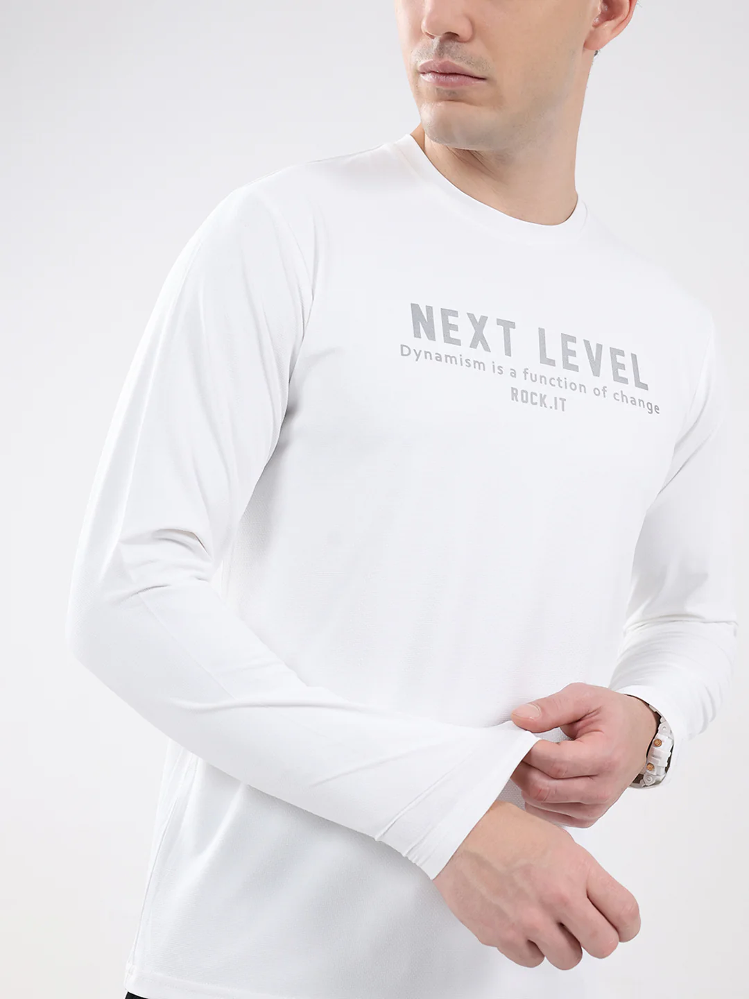 Rock.it Men White Printed Round Neck Full Sleeve Winter T-Shirt - Image 6