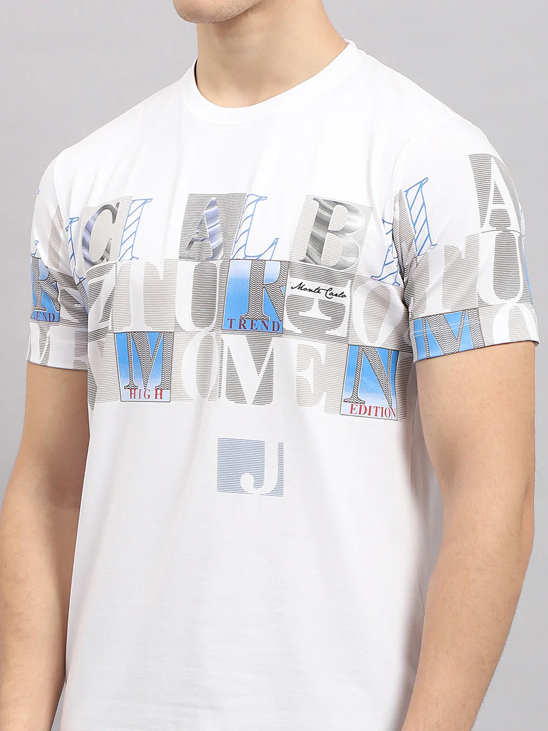 Men White Printed Round Neck Half Sleeve T-Shirt - Image 7