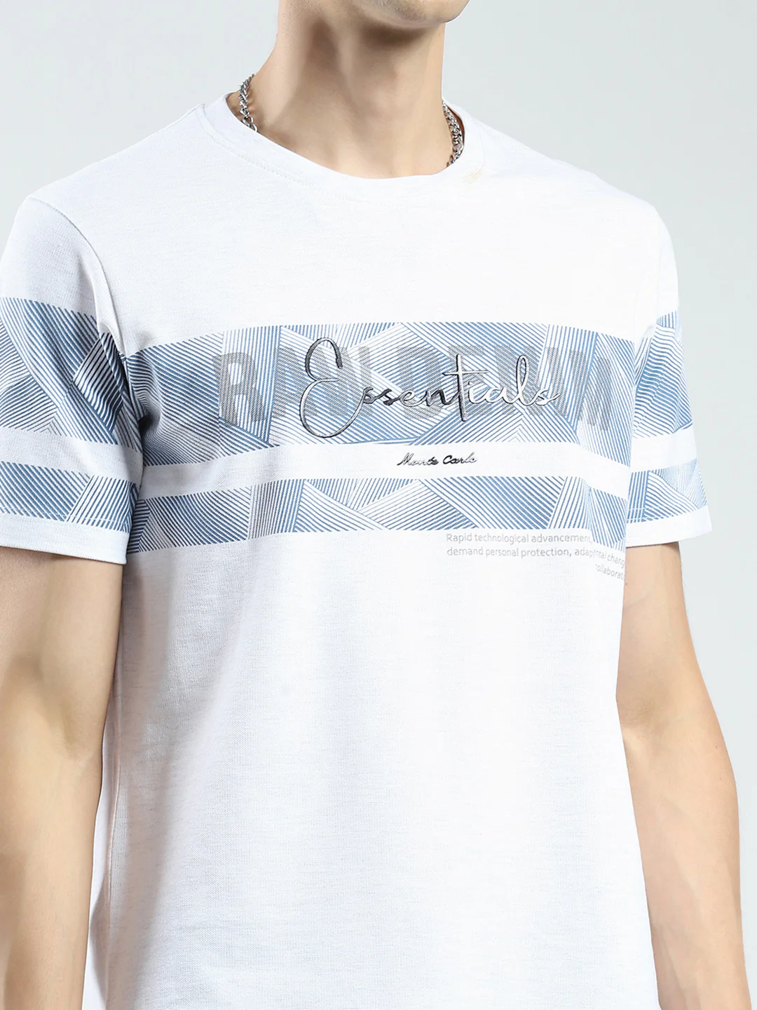 Men White Printed Round Neck Half Sleeve T-Shirt - Image 6
