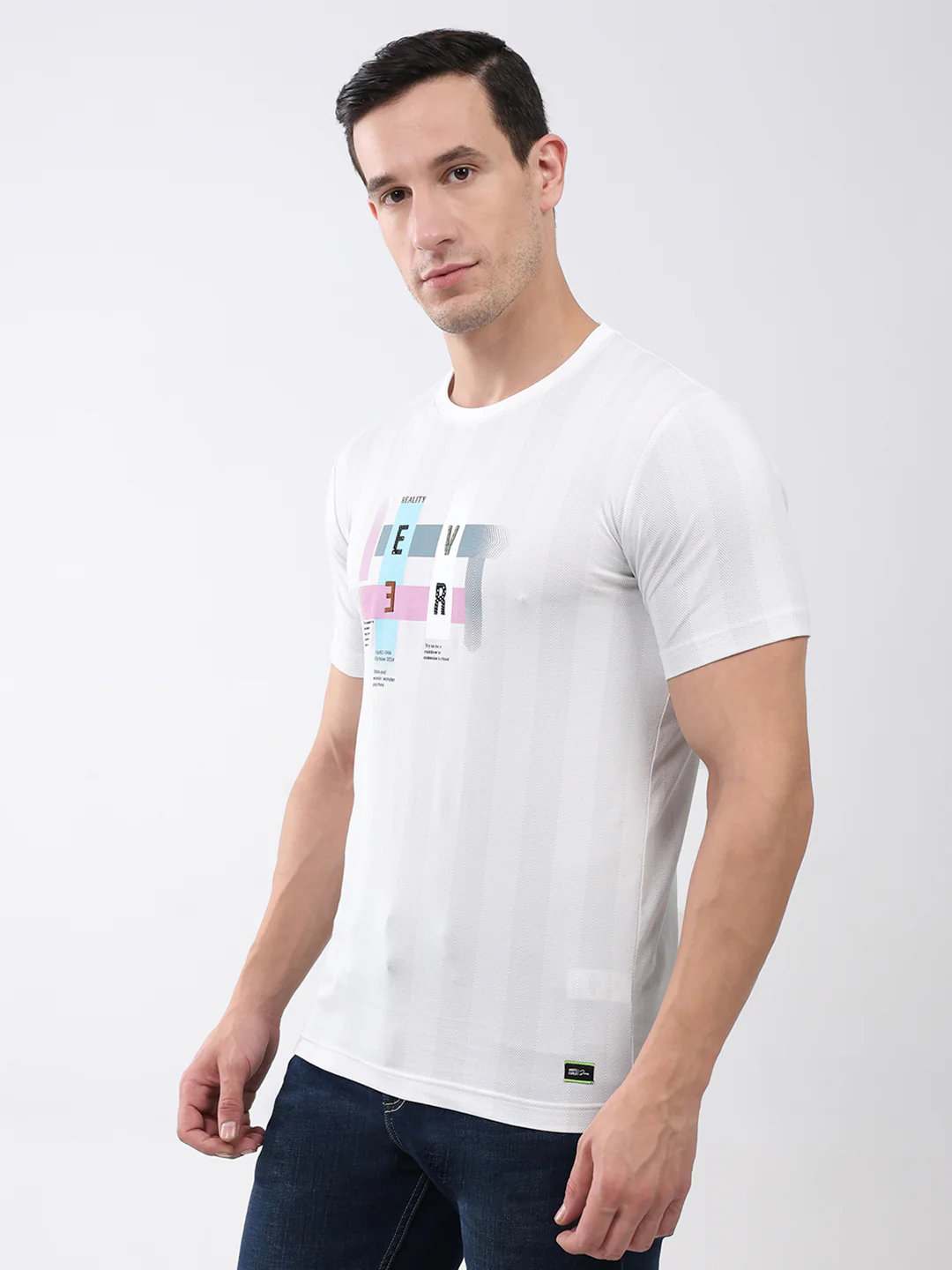 Men White Printed Round Neck Half Sleeve T-Shirt - Image 3